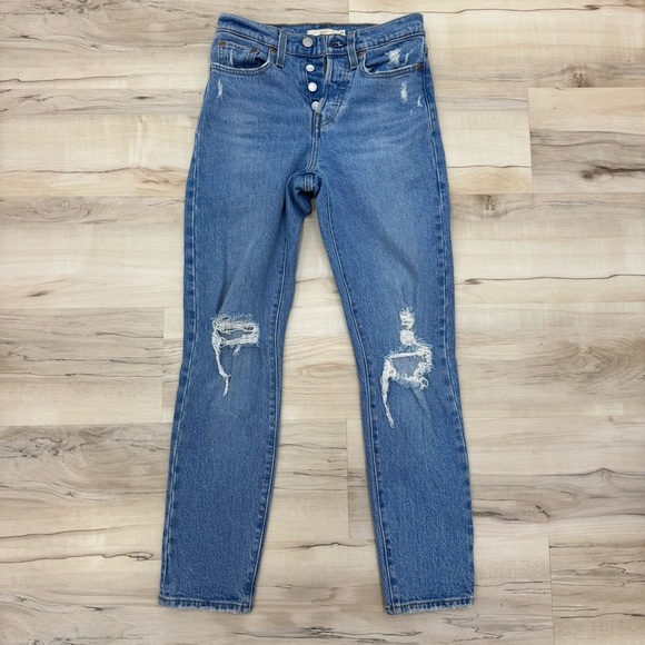 Levi’s Premium Wedgie Straight Jeans High Rise Button Fly Size 25 distressed - Picture 1 of 9